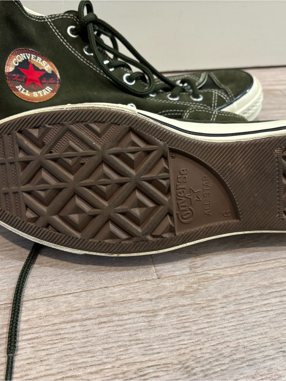Converse High Top Sneakers - Dark Olive suede with White - Picture 2 of 3